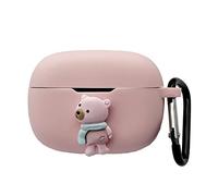 Cute Case for JBL Vibe 200TWS, Wave 200TWS True Wireless Earbuds, Seadream Cartoon Kawaii 3D Bear Earphones Skin Cover, Protective Carrying Case with Keychain Hook (Bear with Scarf)