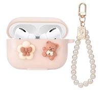 Cute Cases for AirPod Pro 3, Lovely Bow Flower Bear Case with Pearl Chain, Soft Protective Cover for AirPods Pro 3 2025 Released
