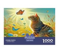 Cute Cat 1000 Pc Puzzle for Wall Decor - Tabby Cat Meadow Butterflies Sunny Inch Suitable for Decompression And Wall Decor for Adults70x50cm/1000pcs