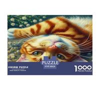 Cute Cat 1000 Pc Puzzle Game for Men Women - Orange Tabby Playful Upside-down The Whole Family Activity Educational Game Challenge38x26cm/1000pcs
