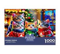 Cute Cat 1000 Pc Recycled Paper Adult Jigsaws - Kittens Christmas Sweaters Tree Challenging Puzzles, for Men And Women Great Gift Idea38x26cm/1000pcs