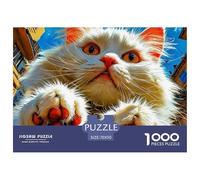 Cute Cat 1000 Piece Classic Brainteasing Jigsaw Puzzle Recycled Fluffy Cat with Paws Cardboard Decoration for Adults Challenging Educational Games Teacher's Day Gratitude Gifts for Adults 70x50cm/1000
