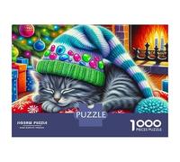 Cute Cat 1000 Piece Cozy Knit Cap Rest Cardboard Puzzle Adults Beginners Stress Relief Indoor Entertainment Home Leisure Hobby 70x50cm/1000pcs