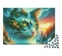 Cute Cat 1000 Piece Jigsaw Puzzle for Adults Cat-shaped Mountain Landscape Art Challenging Hard Premium Thick Sturdy Vibrant Stress Relief Family Game 70x50cm/1000pcs