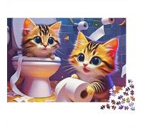 Cute Cat 1000-Piece Jigsaw Puzzle for Adults Playful Kittens Making Mess in Bathroom Premium Thick Sturdy Vibrant Challenging Family Game 70x50cm/1000pcs