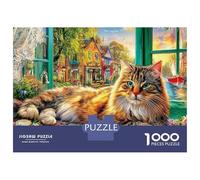 Cute Cat 1000 Piece Jigsaw Puzzles Napping in Vibrant Garden Suitable for Decompression And Wall Decor Birthday Gifts Couple Art for Adults And Kids 52x38cm/1000pcs