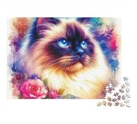 Cute Cat 1000 Piece Puzzle for Adults Watercolor Ragdoll Cat Premium Thick Sturdy Vibrant Challenging Stress Relief Family Game Decor 70x50cm/1000pcs