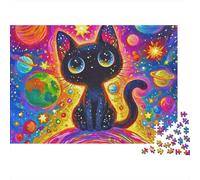 Cute Cat 1000 Piece Puzzle for Men Women Adults Black Cat in Cosmic Space Landscape Premium Thick Sturdy Vibrant Challenging Hard Stress Relief 38x26cm/1000pcs