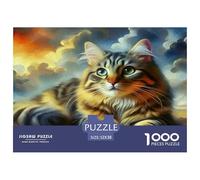 Cute Cat 1000 Piece Puzzles for Adults Gifts - Maine Coon Cloudy Sky Educational Game Decompression Suitable for Wall52x38cm/1000pcs