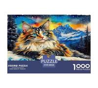 Cute Cat 1000 Piece Puzzles for Adults Gifts - Maine Coon Snowy Mountain Ledge Educational Game Decompression Suitable for Wall38x26cm/1000pcs