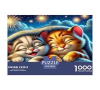 Cute Cat 1000 Piece Puzzles for Adults Gifts - Two Cats Cosmic Background Cuddling Educational Game Decompression Suitable for Wall38x26cm/1000pcs