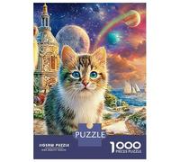 Cute Cat 1000-Piece Recycled Cardboard Lion & Cat Jigsaw Bundle, Concentration Training, Personalised Gift, Wall Decor & After-School Fun 70x50cm/1000pcs