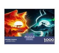 Cute Cat 1000 Piece Recycled Paper Puzzle Game - Cat Wolf Cosmic Duel The Whole Family Activity for Home Wall Decoration38x26cm/1000pcs