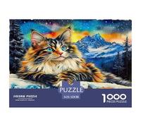 Cute Cat 1000 Piece Recycled Paper Puzzle -Maine Coon Snowy Mountain Ledge Puzzles for Adults Gifts Educational Game Challenge Wall Decor52x38cm/1000pcs