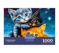 Cute Cat 1000 Piece Starry Cozy Cluster Matte Finish Puzzle Teenagers Advanced Puzzlers Rainy Day Indoor Leisure Hobby Fun 52x38cm/1000pcs