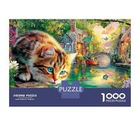 Cute Cat 1000 Pieces Kitten Stream Premium Puzzle Board Jigsaw Puzzle for Family Parent-child Interaction Team Building Social Activity Icebreaker 70x50cm/1000pcs