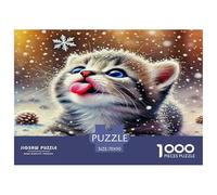 Cute Cat 1000 Pieces Puzzle for Adults & Kids | Detailed -Kitten Snow Catching Snowflakes Impossible Hard Challenging Great Gift Idea70x50cm/1000pcs