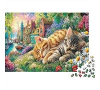 Cute Cat 1000pc Jigsaw Puzzle for Puzzle Enthusiasts Sturdy Recycled Paper Sleeping Cats Garden Home Decor Wall Art Gift for Friends VaCation Indoor Jigsaw 52x38cm/1000pcs