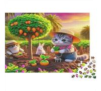 Cute Cat 1000Pc Jigsaw Puzzles for Adults | Sustainable Cat Gardening with Rabbit Oranges Challenging & Educational Game 52x38cm/1000pcs