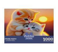 Cute Cat 1000Pc Puzzle for Adults & Kids: Two Kittens Cuddling at Sunset Fun Present & Activity for Home Age 12 Years Up 38x26cm/1000pcs