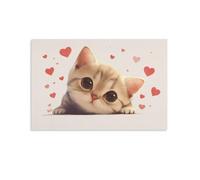 Cute Cat 3D Modern Canvas Wall Art Love Cat Pictures Printing Poster Paintings Wall Decor for Bedroom Living Room Bathroom Office Ready to Hang 12x18inch(30x45cm)