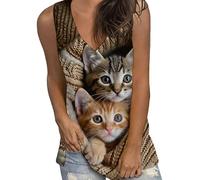 Cute Cat 3D Print Tank Top Summer Women Streetwear V-Neck Sleeveless Camisoles Off Shoulder Vest Y2k Top Woman Clothing