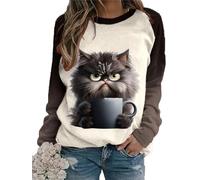 Cute Cat 3D Printed Sweatshirt for Women Long Sleeve T-Shirt Funny Graphic Print Pullover Sweater Plus Size Tops