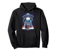 Cute Cat Abducted by UFO Sci-Fi Alien Beam Design Pullover Hoodie