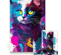 Cute Cat Abstract CMYK 1000 Pieces Jigsaws Adults Puzzles Gifts Anxiety Relief Snug Connection Fun Hobby Wall Display (38x52cm)