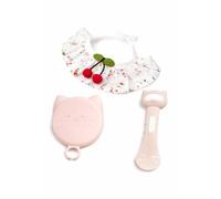 Cute Cat Access Bundle, 3 Count - Cat Ruffle Collar, Silicone Cat Food Can Cover (Pink) & Cat Feeding Spoon (Pink) - One Tin Cap Fit Most Standard Size Cat Food Canned