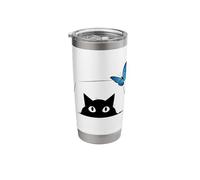 Cute Cat and Blue Butterfly Stainless Steel Insulated Tumbler