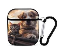 Cute Cat And Dog Animal Earphone Case Cover Compatible with AirPods 1&2 Shockproof Bluetooth Headset Case Black-style