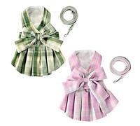 Cute Cat and Dog Harness with Leash Set, 2 Pcs Plaid Bow Tie Vest, Ideal for Small Pets
