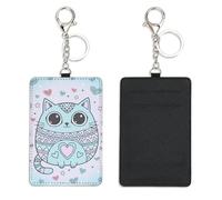 Cute Cat and Hearts Travel Card Holder with Keyring Bus Pass Holder for Women Men with 2 Card Slots Slim Wallet for Nurse Teacher Student Meal Bank Credit Cards Daily Use Bus Driver Accessories