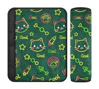 Cute Cat and Paw Dark Green car seat Neck Strap Covers,Stop seat Belt Cutting into Neck,seat Belts Covers for SUV Airplane Most Cars Protector para cinturón de carro 2 Pack