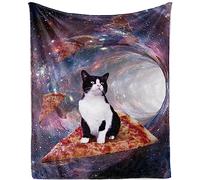 Cute Cat and Pizza Print Throw Blanket - Soft, Cozy, Lightweight Warm Blanket for Teens, Couch, Sofa, Bed - Gifts for Pizza and Cat Lovers - 130x150cm