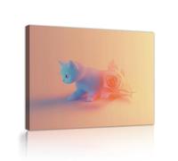 Cute Cat and Rose Canvas Wall Art Whimsical Poster Painting Dreamy Feline Modern Animal Prints Unique Murals for Bedroom Nursery Decor 30x40cm Innerframe