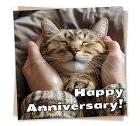 Cute Cat Anniversary Card - Happy Anniversary - For Cat and Kitten Lovers, Husband, Wife, Boyfriend, Girlfriend, Partner