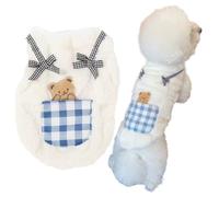 Cute Cat Apparel with Bow and Plaid Pocket Plush Dog Pullover Sweater Warm Soft Kitten Turtleneck for Indoor Cats and Small Medium Dogs (L (6.6-10lbs))