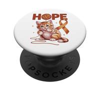 Cute Cat Appendix Cancer Awareness Orange Ribbon Support PopSockets Adhesive PopGrip