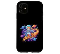 Cute Cat Astronaut Surfing Pizza Space Case for iPhone 11