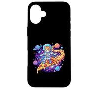 Cute Cat Astronaut Surfing Pizza Space Case for iPhone 16 Plus