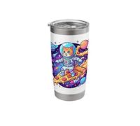 Cute Cat Astronaut Surfing Pizza Space Stainless Steel Insulated Tumbler