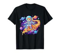Cute Cat Astronaut Surfing Pizza Space T-Shirt