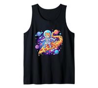Cute Cat Astronaut Surfing Pizza Space Tank Top