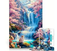 Cute Cat at Fuji View Jigsaw Puzzles for Teenagers 1000 Piece Logic Build Sharp Color Fun Hobby Art Work (50x75cm)