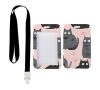 Cute Cat Badge Holder with Black Lanyard, ID Badge Holders with Neck Lanyard, Vertical Cards Protector for School, Vertical Name Badges Protector for Student, Teacher Stuff Nurse Essentials