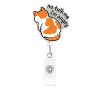 Cute Cat Badge Reel Kawaii Animal Retractable Alligator Acrylic Badge Clip with Orange Cat Design Funny Badge Reel for Nurse Nursing Doctors Teacher Worker Business Card