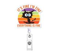 Cute Cat Badge Reel Retractable for Nurse, Funny Nursing Badge Holder, It's Fine I'm Fine Everything is Fine Fun Nurse Gifts, Healthcare RN PCT LPN CNA Medical Nursing Student Badge Clip
