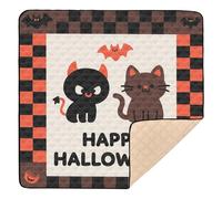 Cute Cat & Bat Halloween Design Cute Foldable Baby Play Mat for Floor Cozy Breathable Baby Crawling Mat for Babies Infants Toddlers, 50'' x 50''
